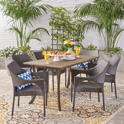 Nora Outdoor 7 Piece Wood and Wicker Dining Set by Christopher Knight Home