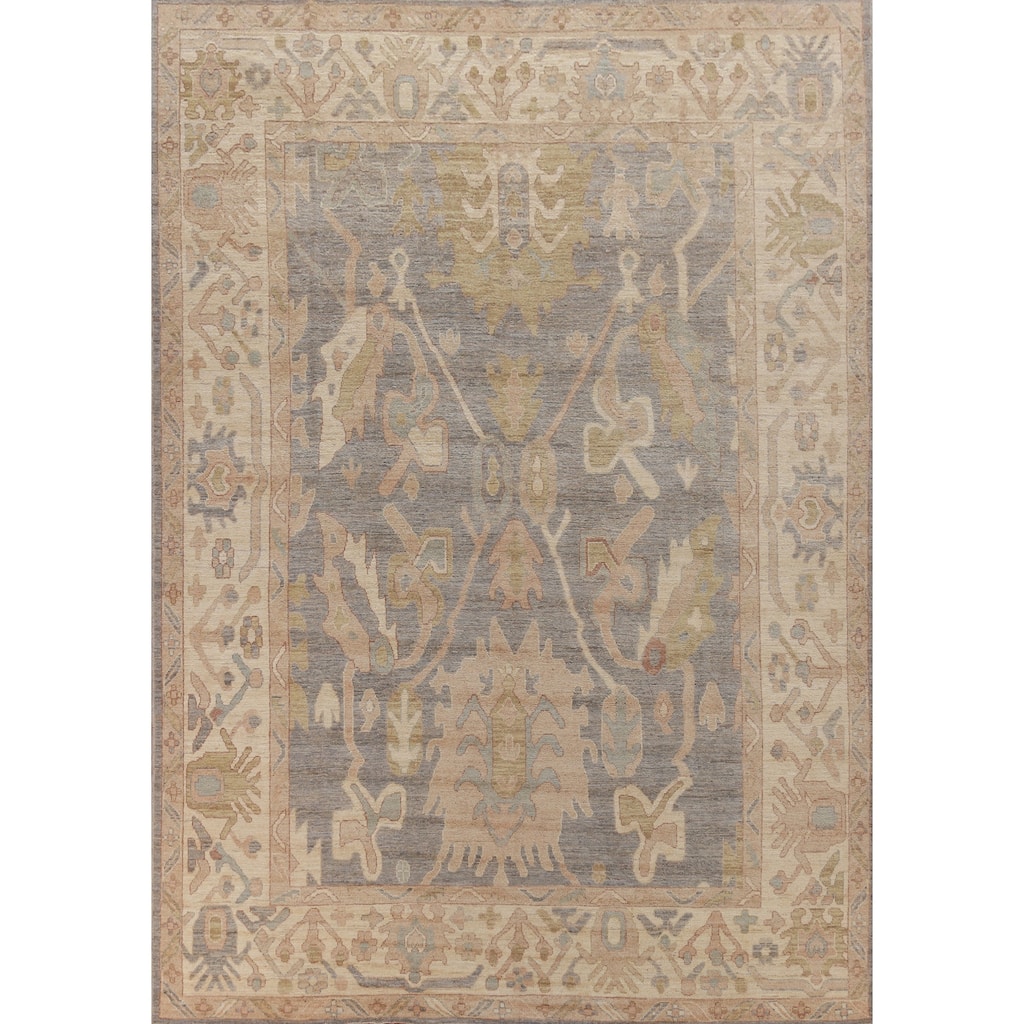 Hand Knotted Oriental 100% Wool Carpet Transitional All-Over Greys & Charcoal Oushak Area Rug - 11' 10'' X 9' 1''