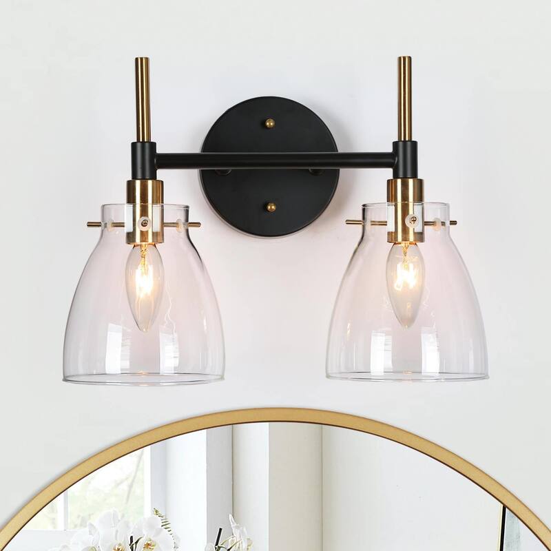Modern Black Gold 2/3/4 Lights Vanity Light Fixture Glass Bathroom Lighting - 2-Light