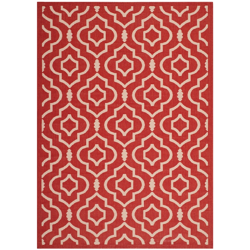 SAFAVIEH Courtyard Rheta Indoor/ Outdoor Waterproof Patio Backyard Rug - 5'3" x 7'7" - Red/Bone