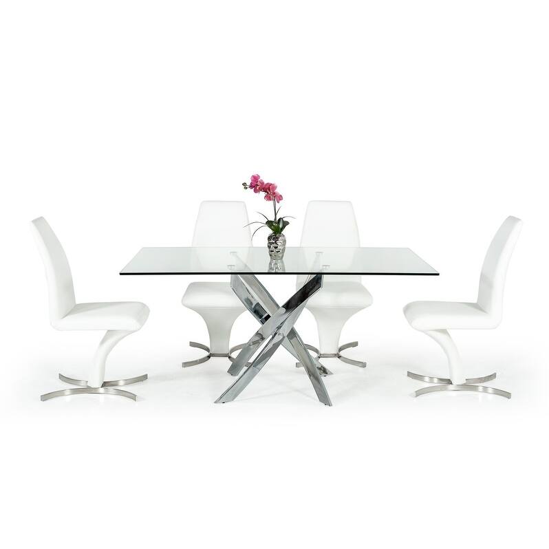 Modrest Pyrite Modern Rectangular Glass Dining Table - Silver