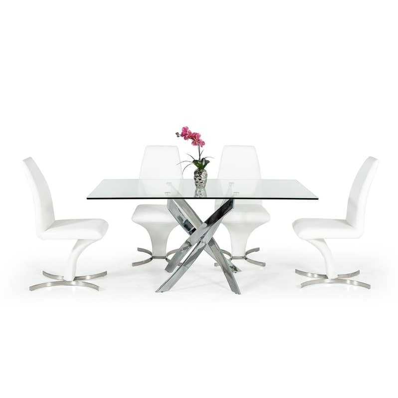 Modrest Pyrite Modern Rectangular Glass Dining Table - Silver