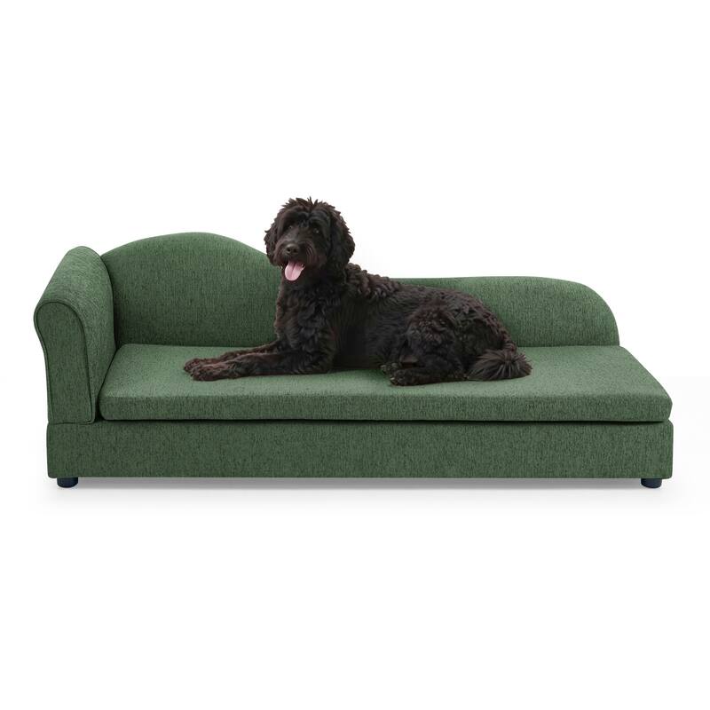 Oversized Pet Sofa, Elegant Modern Linen Fabric Elevated Dog Sofa Bed, Oversized Rectangular Pet Bed with Backrest & Armrest