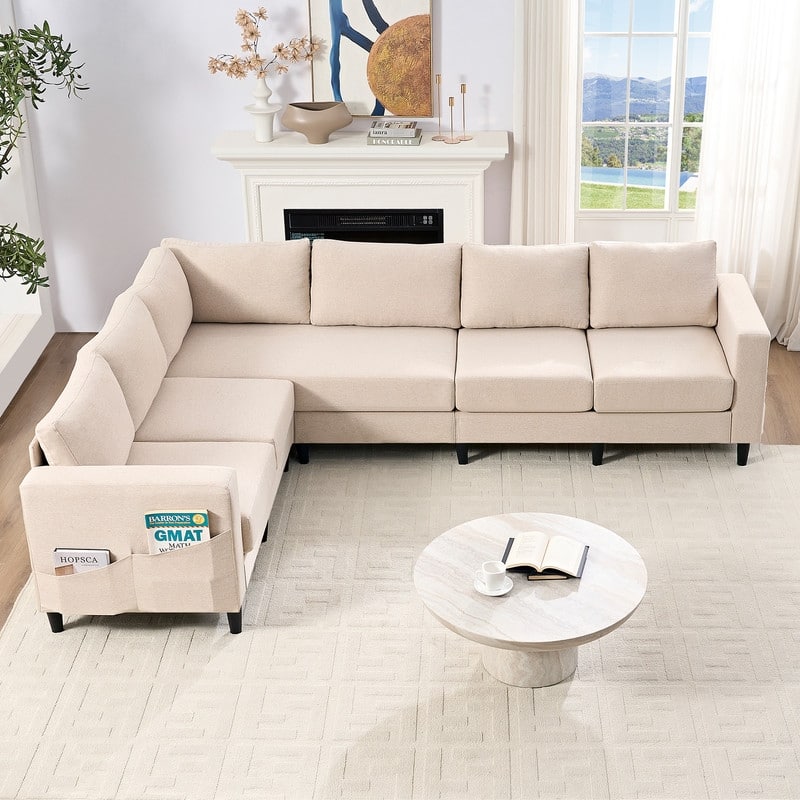 Mixoy 108" Linen Oversized Modular Sectional Sofa,L-Shaped Sectional Sofas with Side Pocket,Large 6 Seater Corner Sofa