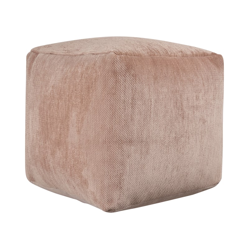 HomeRoots 18" Beige Chenille Cube Pouf Ottoman