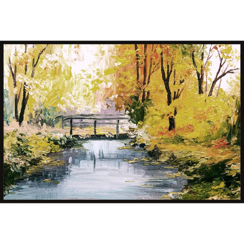 Bridge Over Stream Floater Framed Print on Canvas