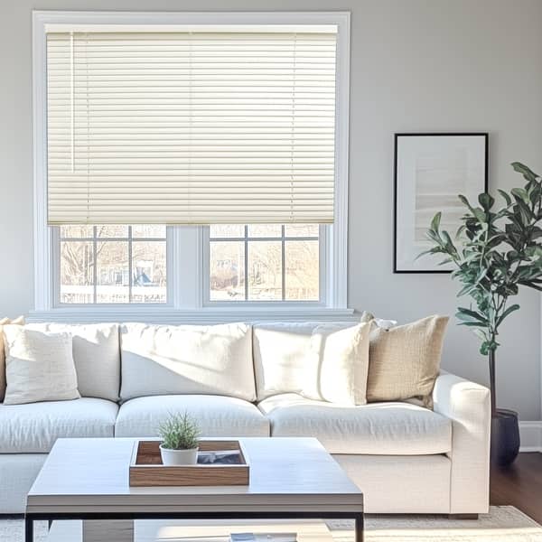 slide 2 of 5, Chicology Light Filtering Cordless Vinyl Mini Window Blinds - 1" Slats - Alabaster 84 Height Sizes