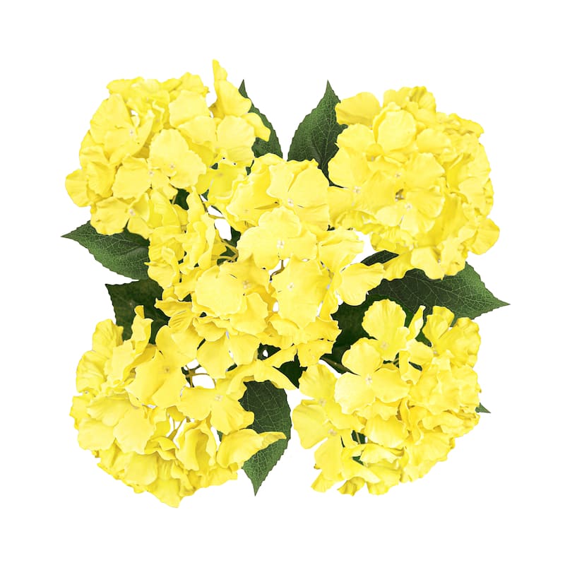Set of 2 Yellow Artificial Hydrangea Flower Stem Bush Bouquet 19in - 19" L x 12" W x 12" DP