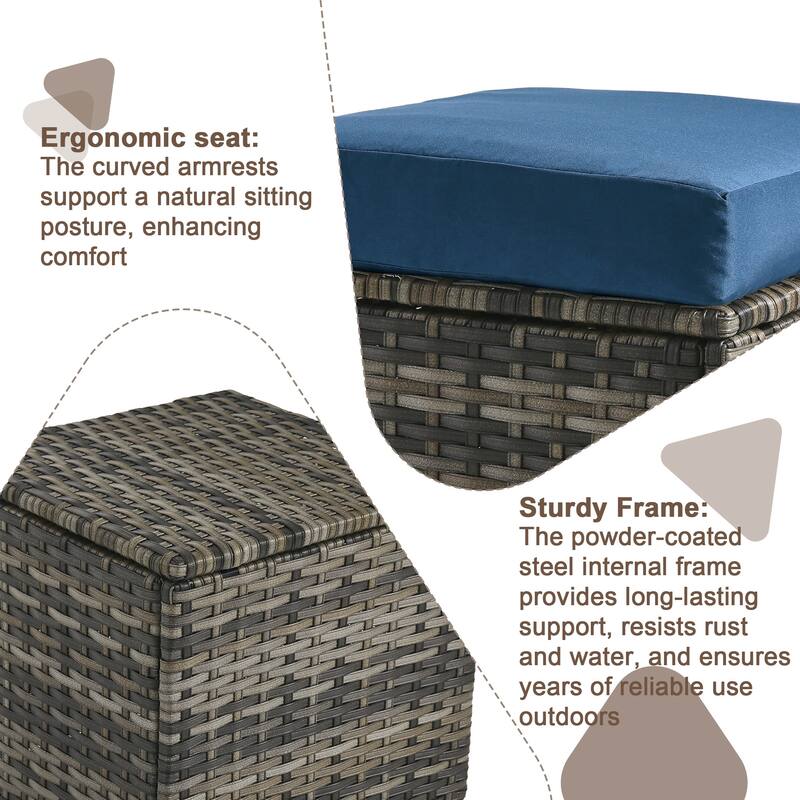 Outdoor Wicker Square Storage Ottoman with Plush Cushion