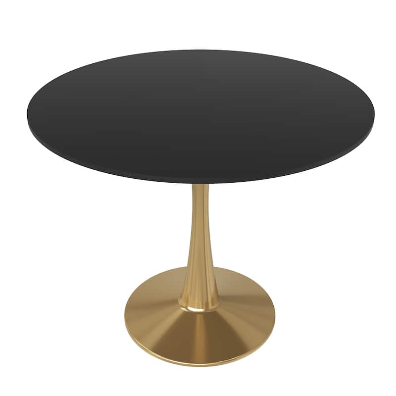 Bristol 31-inch Round Dining Table, Gold Pedestal Base Kitchen Table, Easy-Clean Scratch Resistant Surface, Floor Protectors - MDF - Black