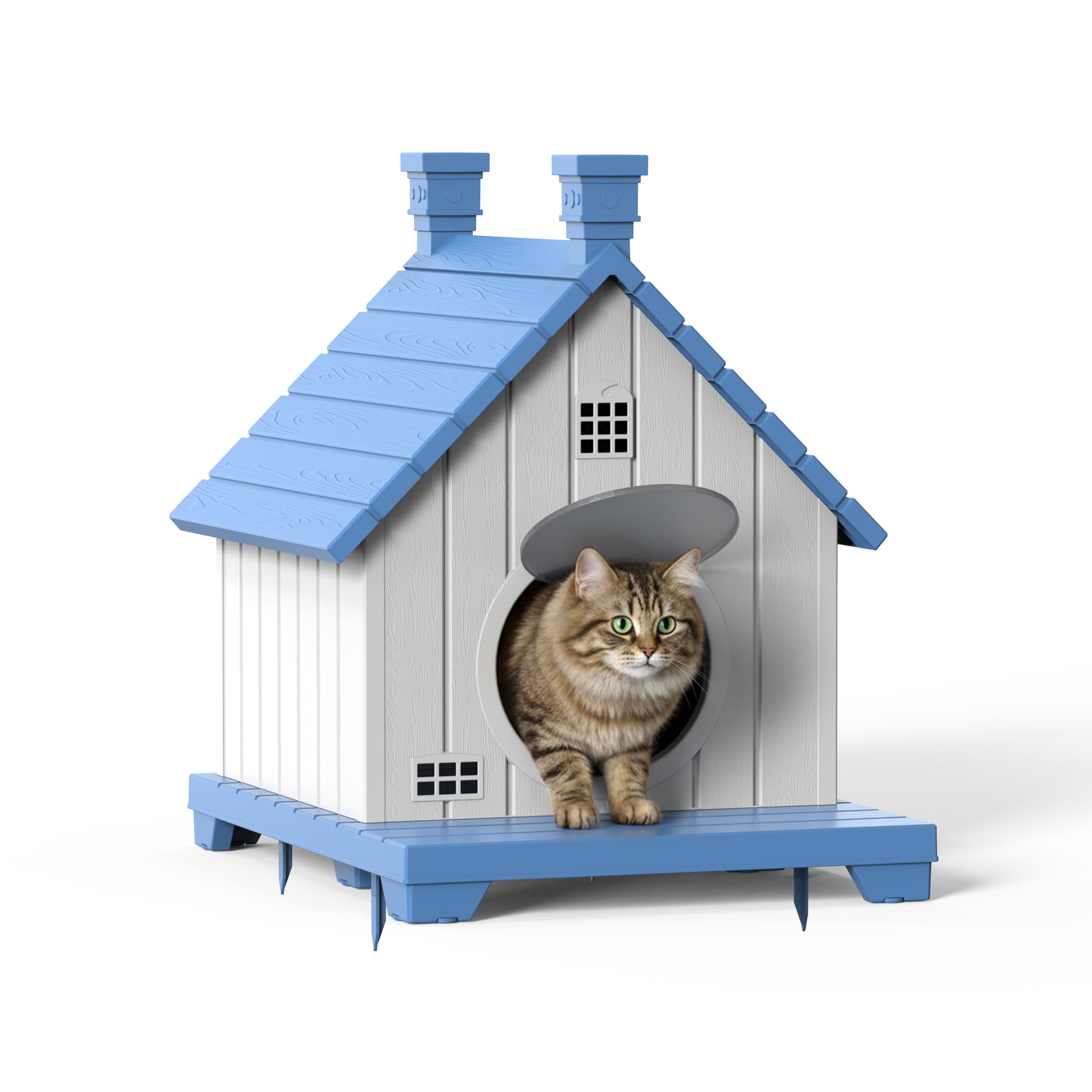 Decksplore Slanted Roof Cabin Pet House with Porch for Indoor Outdoor Use