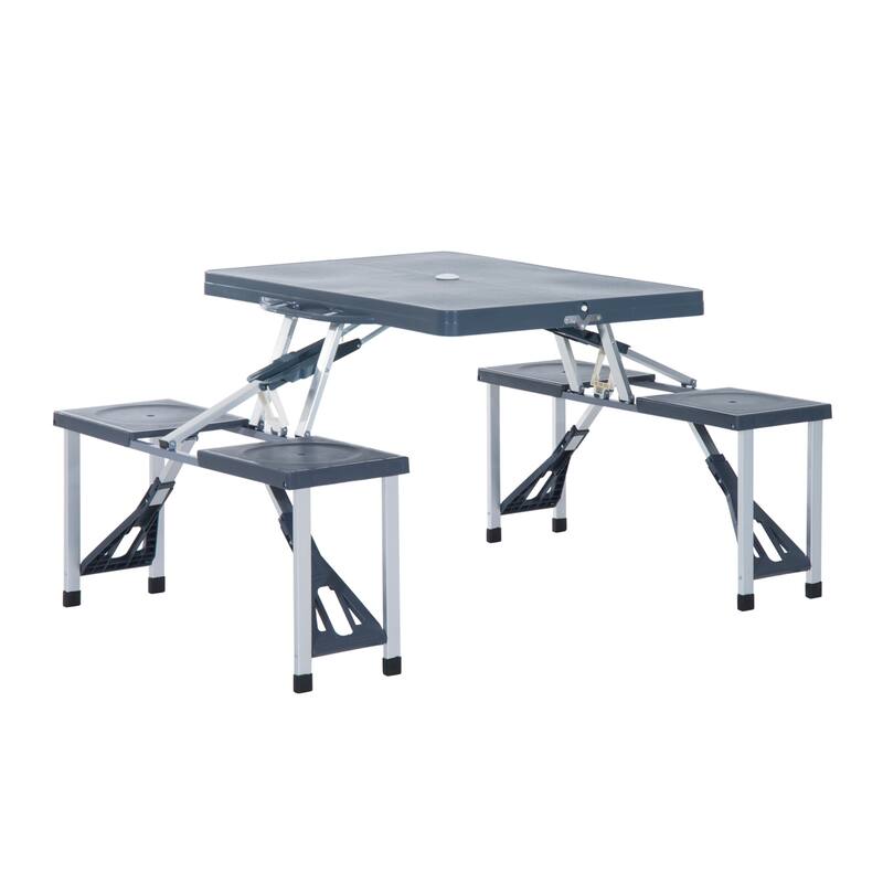 Portable Folding Picnic Table with Seats and Umbrella Hole, Multipurpose Table with Camping Chairs Set, 4-Seat, Aluminum Frame - Dark Grey