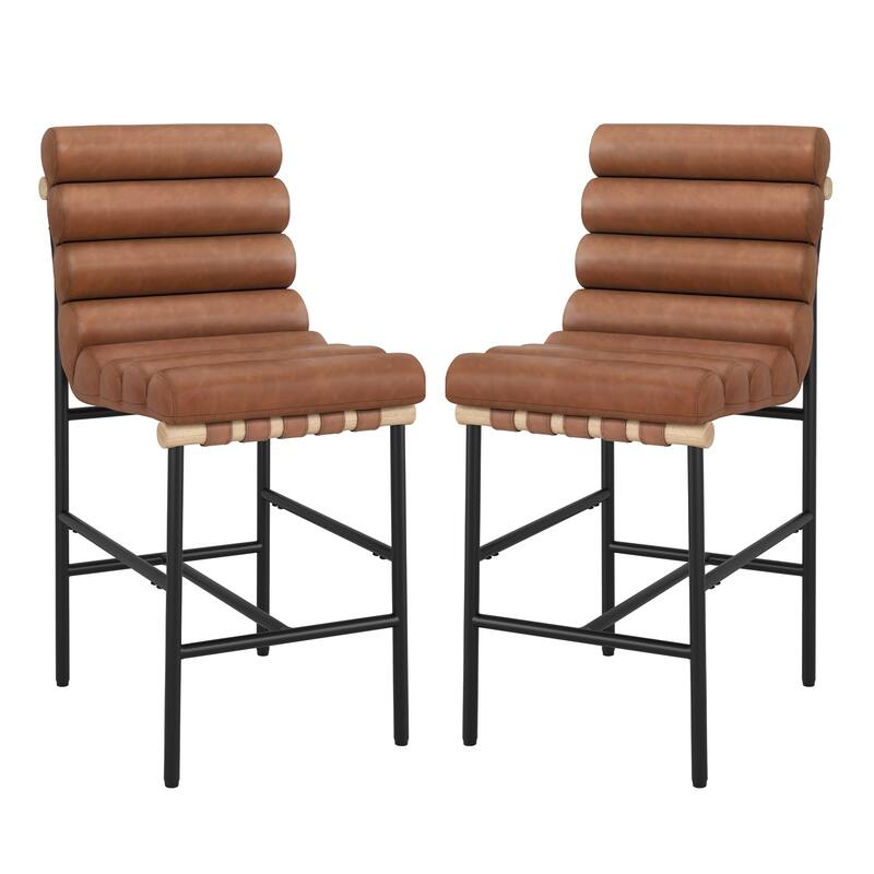 26" Counter Height Solid Wood and Metal Frame Barstool Upholstered Back Bar Stool for Kitchen Island