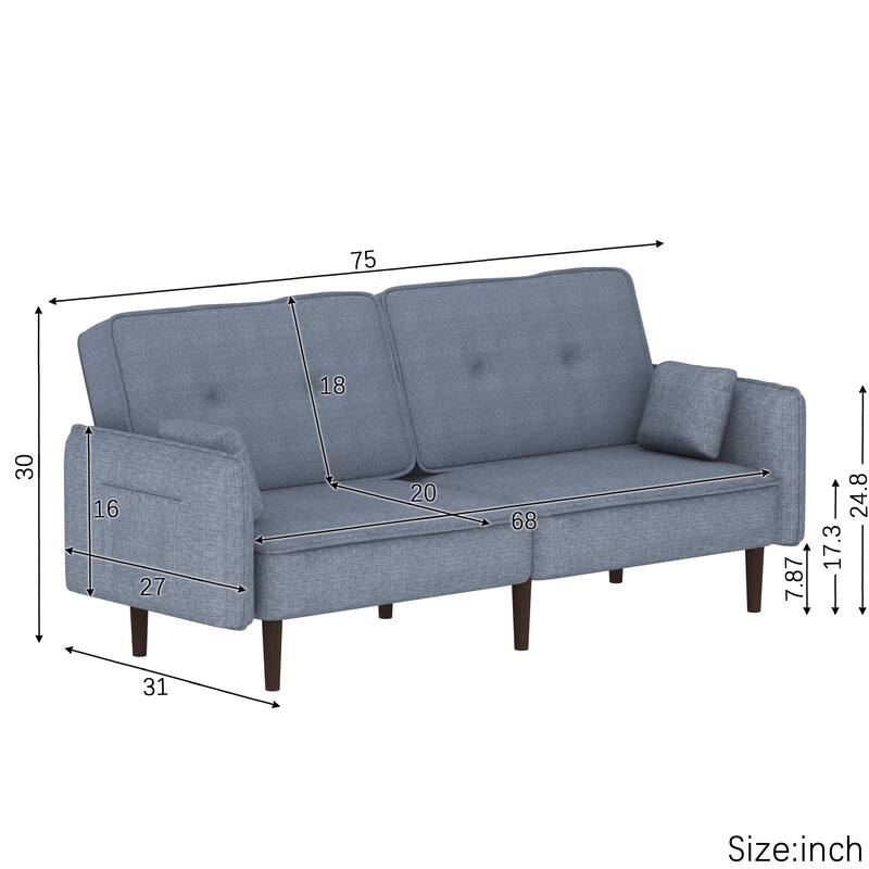 Fabric Futon Sofa bed with Solid Wood Leg