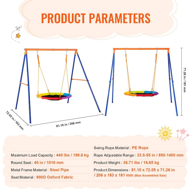 40 Inch Saucer Swing Seat with A Shaped Metal Frame Stand Ideal Gift for Kids - 81.10"L x 72.05"W x 71.26"H