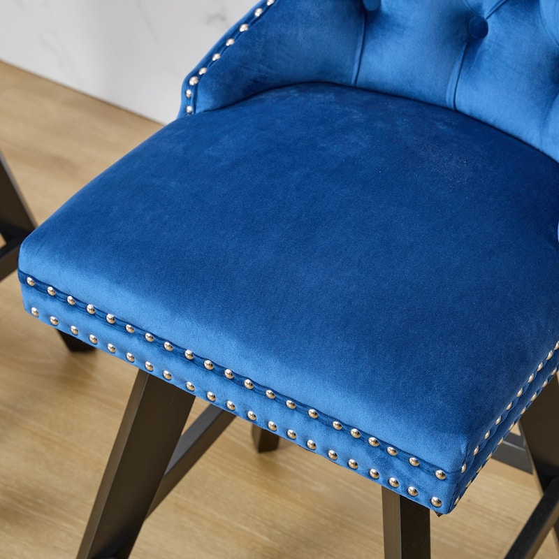 Velvet Barstools Set Curved Button Tufted Accent Chairs Set of 2 with Swivel Seat, Thick Cushion and Solid Rubber Wood Legs