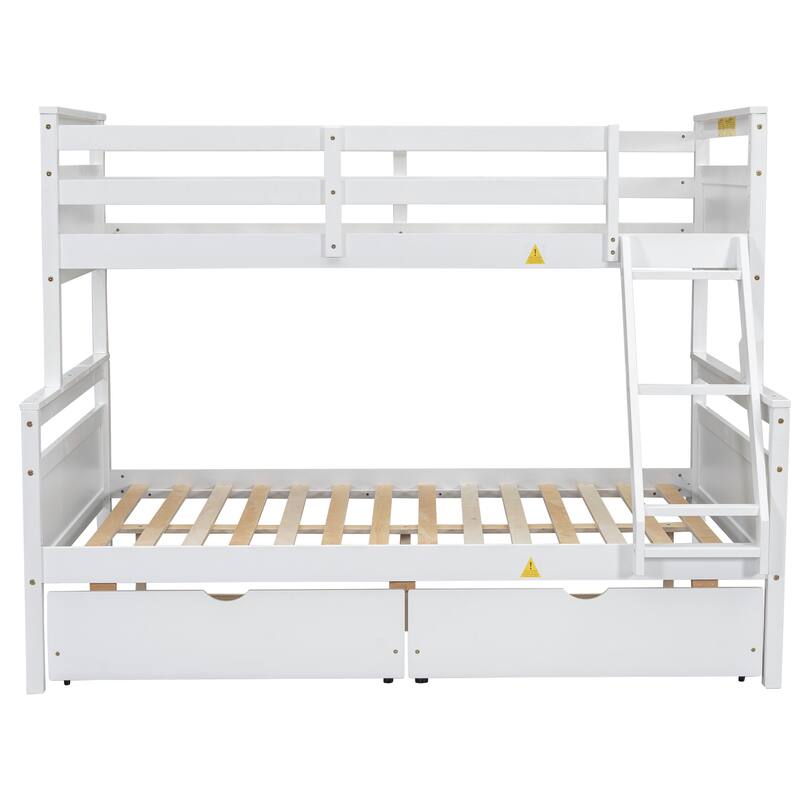 Twin over Full Pine Wood Bunk Bed with Ladder and Two Storage Drawers
