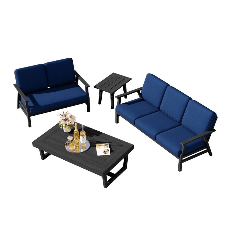 Teak Outdoor Seating Set with Daybed & Tables.