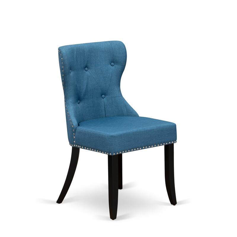 East West Furniture Sion Parson Dining Chairs - Button Tufted Nail head Trim Linen Fabric Chairs, Set of 2, (Finish Options)