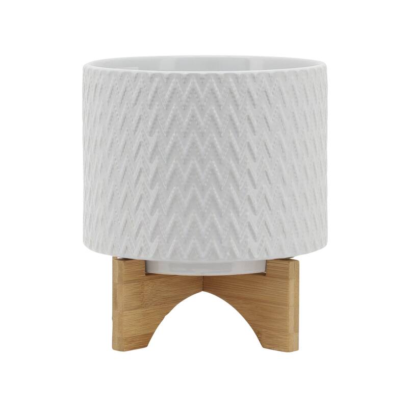 Sagebrook Home White Neutral Ceramic Planter Pot with Stand Indoor/Outdoor - White