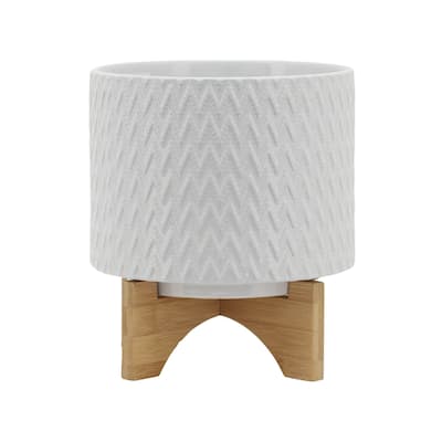 Sagebrook Home White Neutral Ceramic Planter Pot with Stand Indoor/Outdoor