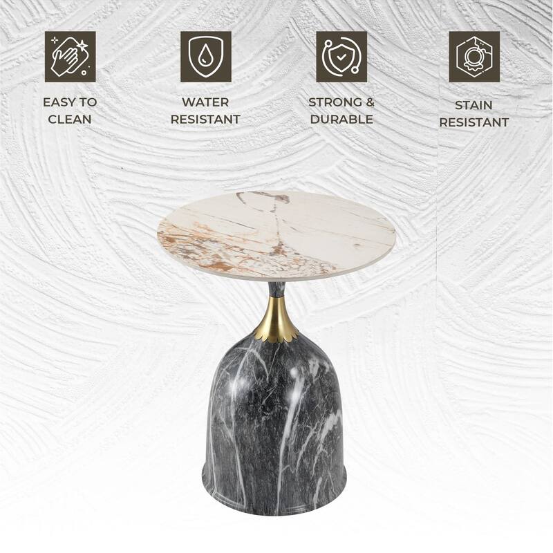 Oslo Round Side Table 18-Inch Sintered Stone Tabletop Side Table with Stainless Steel Pedestal Base