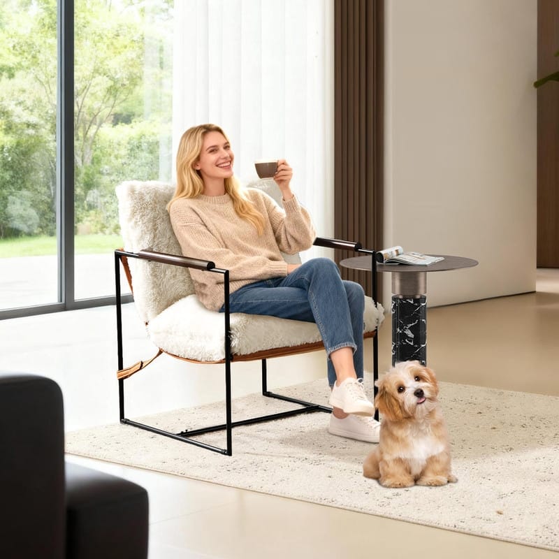 Lazy Chair - Rubber Wood Arms, Iron Frame (Living Room/Bedroom)