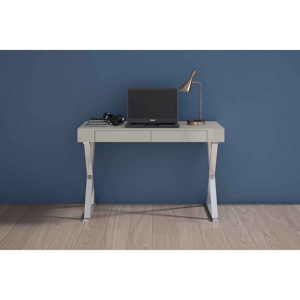 Large Rustic Desk with Drawers - Modern Home Office Computer Writing Table - Light Grey Finish