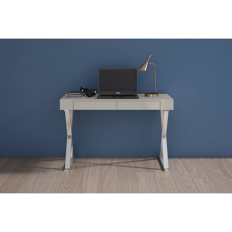Large Rustic Desk with Drawers - Modern Home Office Computer Writing Table - Light Grey Finish