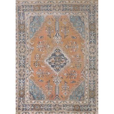 Geometric Tabriz Persian Vintage Area Rug Hand-Knotted Wool Carpet - 6'4"x 8'2"