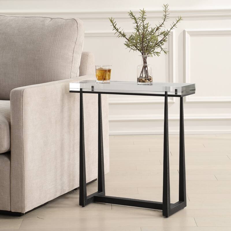 Iron Accent Table with Crystal Top - 24"