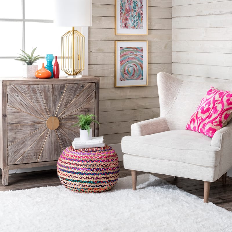 Nuloom Ling Round Knit Filled Ottoman Pouf