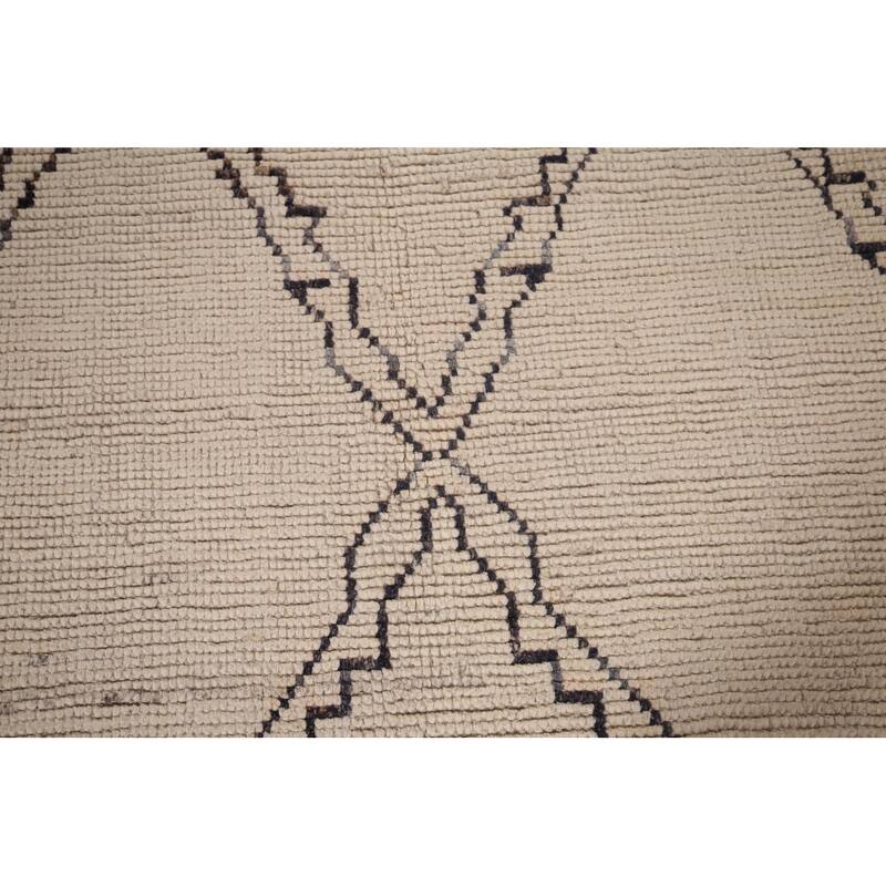 All-Over Trellis Ivory Moroccan Area Rug Handmade Wool Carpet - 7'11"x 11'0"