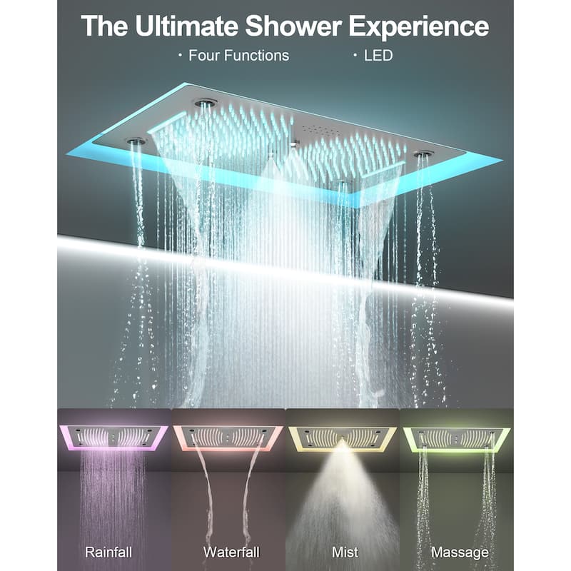 GRANDJOY LED Shower System 28" Luxury Shower Head with 6 Body Jets
