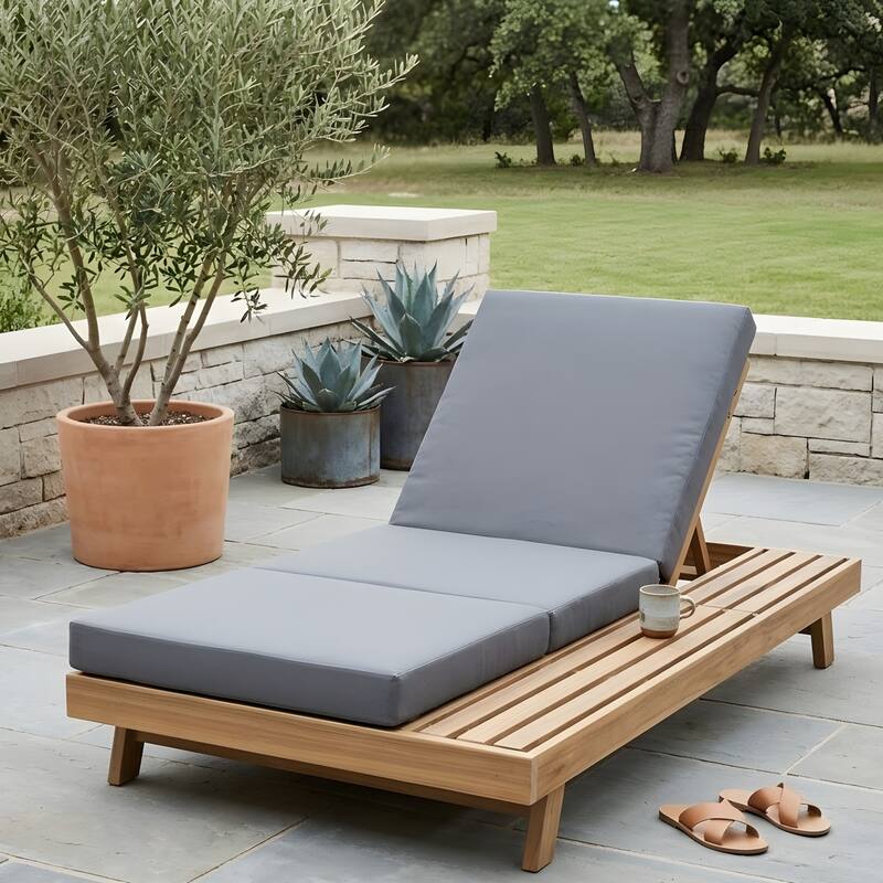 Lounge Chair Set with Open-Sided Design, Solid Wood Frame with Casual Cushions - Dark Gray Light Brown