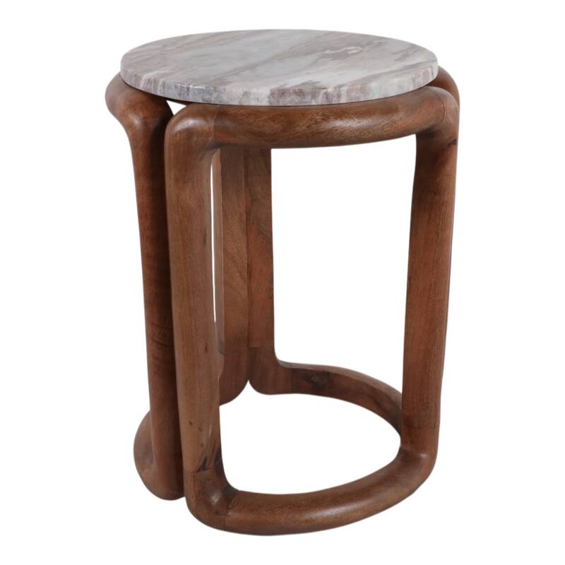 Marble Round Top Inlay Wood End Table - Ivory, 18 in. - 14" x 14" x 18"