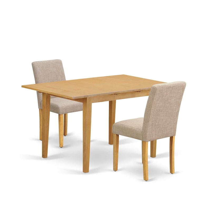 Rectangle Dinette Table Set - 3Pc Table & Chairs, Oak Legs, Linen Fabric, Light Fawn, 42-53.5"