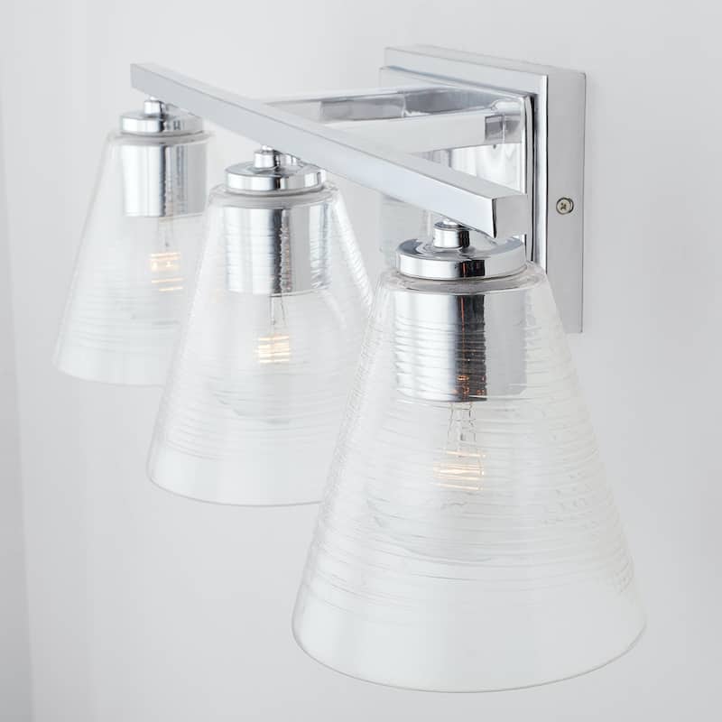 Layla 3-light Chrome Bath/ Vanity Fixture w/ Embossed Spiral Glass