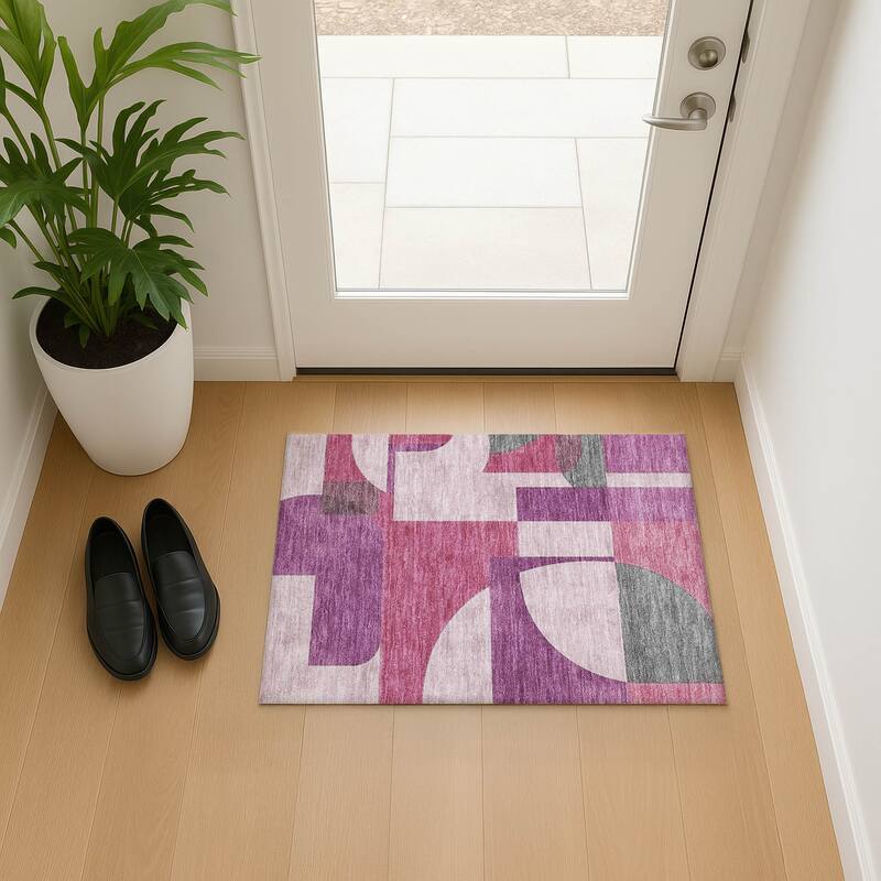 Premium Washable Super Soft Geo Modern Mayfield Rug - Blush - 1'8" x 2'6"