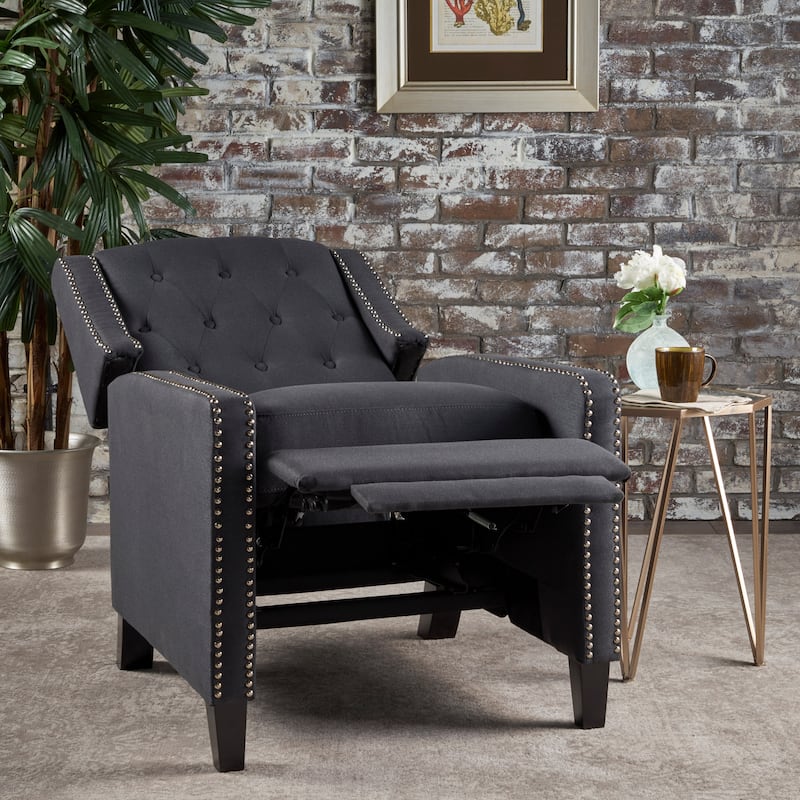 Pushback Recliner Chair, Fabric Armchair Push Back Recliner with Rivet Trim, Mid Century Tufting Accent Chair for Living Room