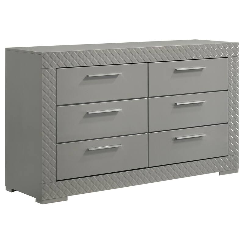 Ives 6-drawer Dresser and Mirror High Gloss - Dresser (Grey High Gloss)