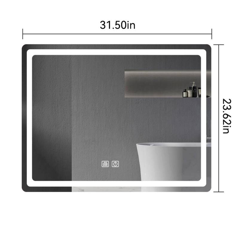 31 x 24 Frameless Light Bathroom Vanity LED Mirror, Dimmable Defogger Bathroom Wall Mirror with Light