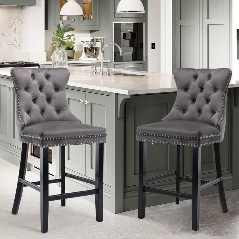 Wing Back Velvet Tufted Nailhead Barstools(Set of 6)