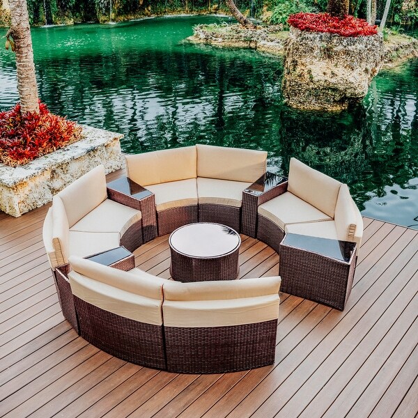 Nestl Outdoor Circular Patio Furniture Set with Cushions End Tables Coffee Table On Sale Bed Bath Beyond 40532034