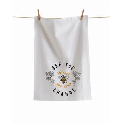 Bee The Change Floursack Kitchen Towels - White Multi Cotton Dish Towels for Spring & Summer - Machine Washable