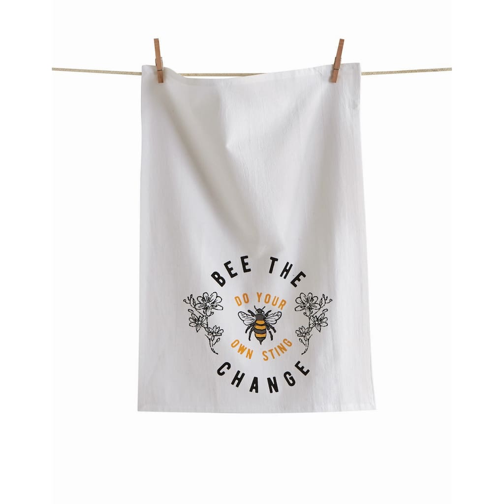 Bee The Change Floursack Kitchen Towels - White Multi Cotton Dish Towels for Spring & Summer - Machine Washable