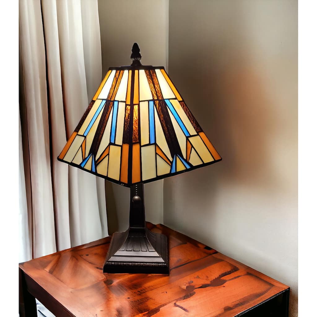 HomeRoots 16" Tiffany Style Mission Style Squared Shade Table Lamp - 14