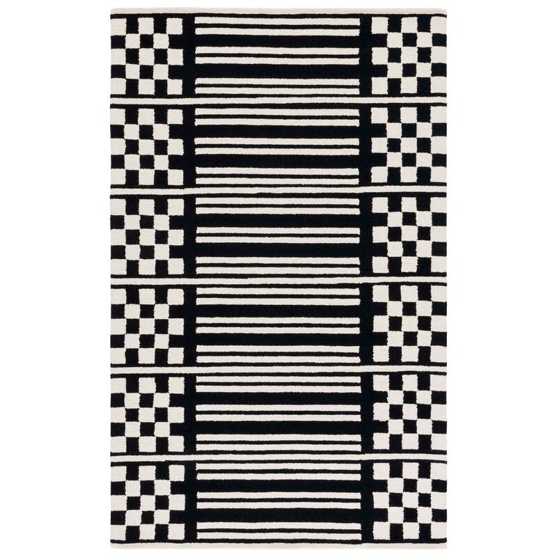 SAFAVIEH Handmade Pine Gastonne Modern Wool Rug - 5' x 8' - Black/Ivory