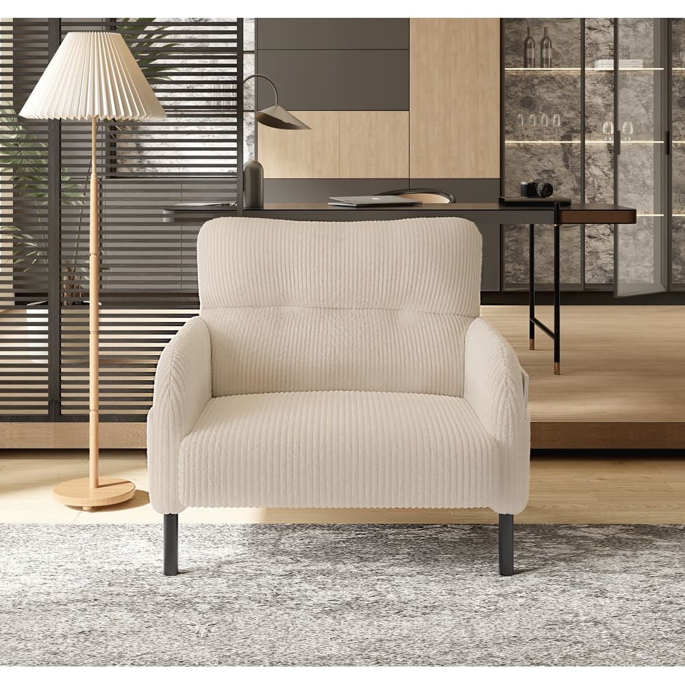 HOMEFUN Corduroy Upholstered Comfortable Single Wood Frame Armchair for Living room and Bedroom