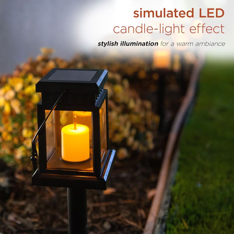 Alpine Corporation 19" Tall Outdoor Solar Powered Hanging or Stake Lanterns, Black (Set of 6)